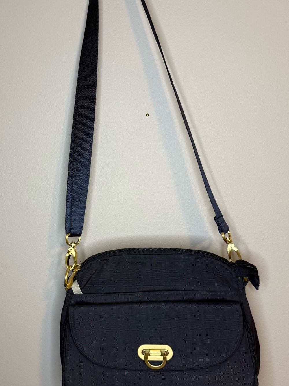 Baggalini Navy Blue Crossbody Bag with Gold Hardware